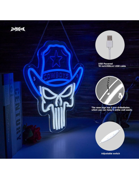 Luz de Neón LED Cowboy Calavera ORIXIAYE 35.3x32 cm Luz de Neón LED Cowboy Calavera ORIXIAYE 35.3x32 cm