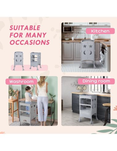 Escalera de Cocina Plegable Qaba para Niños 56x56x92.7cm Gris