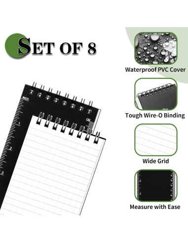 Cuaderno Impermeable COIDEA, Paquete de 8, 3x5" Negro