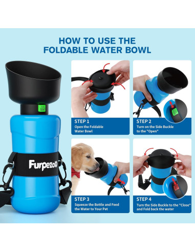 Botella de Agua para Perros Furpezoo 800ml Plegable Azul