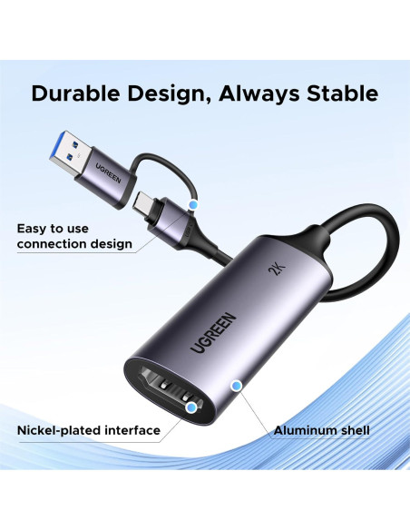 Tarjeta de Captura de Video UGREEN 2K 30FPS USB 3.0 con Cable Micro HDMI Tarjeta de Captura de Video UGREEN 2K 30FPS USB 3.0 con Cable Micro HDMI