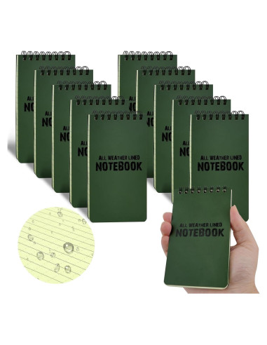 Paquete de 10 Cuadernos Impermeables MOAMUN Verde 7.62x12.7cm