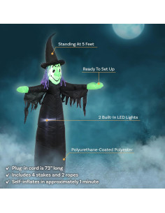 Decoración Inflable Halloween Sunnydaze 5' Bruja Malvada LED 2