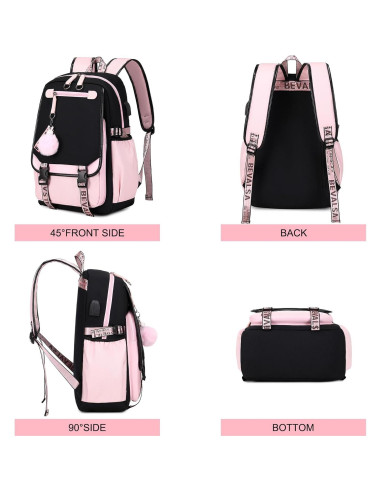 Mochila Escolar Bevalsa Rosa 21L con Estuche y Almuerzo