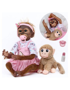 Muñeca de bebé renacido 53 cm Anyee con mono de peluche