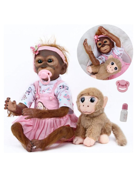 Muñeca de bebé renacido 53 cm Anyee con mono de peluche Muñeca de bebé renacido 53 cm Anyee con mono de peluche