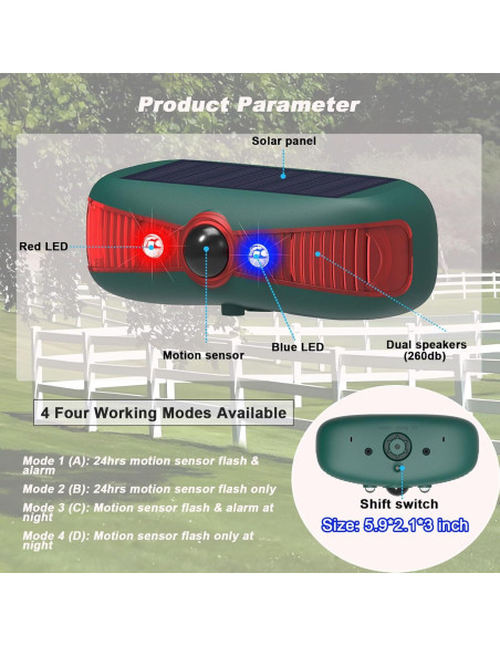 Alarma Solar de Movimiento Anizoowu 130db Doble Altavoz IP55 Alarma Solar de Movimiento Anizoowu 130db Doble Altavoz IP55