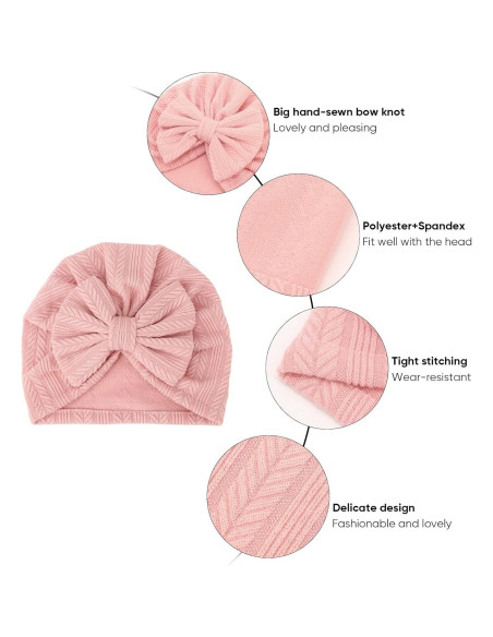 Gorros Turbante para Bebés DRESHOW 5 Piezas con Lazo 3-12 Meses Gorros Turbante para Bebés DRESHOW 5 Piezas con Lazo 3-12 Meses