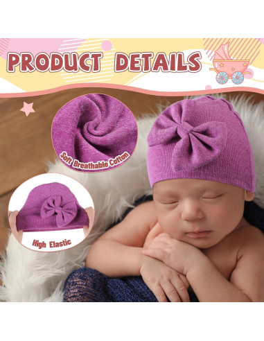Gorros para Bebés Prematuros Cuffbow 4 Pcs Algodón Lazo