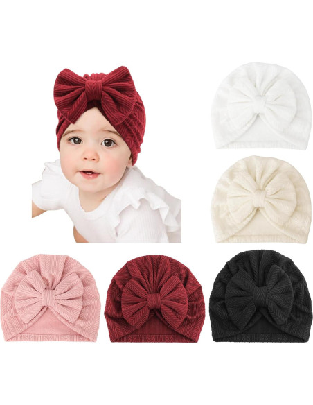 Gorros Turbante para Bebés DRESHOW 5 Piezas con Lazo 3-12 Meses Gorros Turbante para Bebés DRESHOW 5 Piezas con Lazo 3-12 Meses