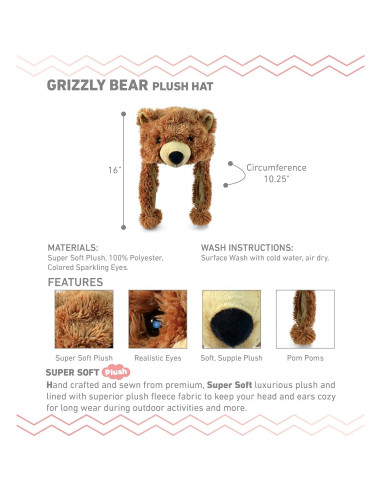 Gorro de Oso Grizzly Marrón DolliBu con Solapas para Orejas