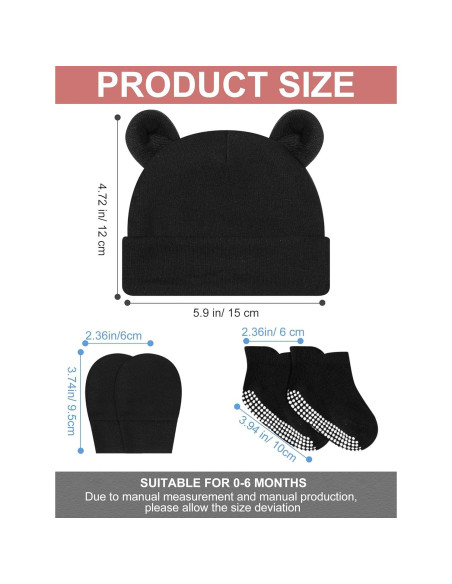 Conjunto de Sombrero, Manoplas y Calcetines Geyoga Bebé 0-6 Meses Conjunto de Sombrero, Manoplas y Calcetines Geyoga Bebé 0-6 Meses