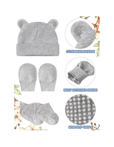 Conjunto de Sombrero, Manoplas y Calcetines Geyoga Bebé 0-6 Meses