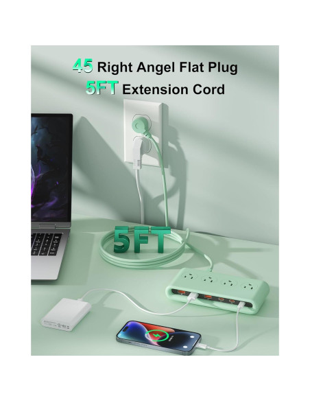 Regleta de Alimentación VPSUN 10 en 1 con USB C 35W Verde Regleta de Alimentación VPSUN 10 en 1 con USB C 35W Verde