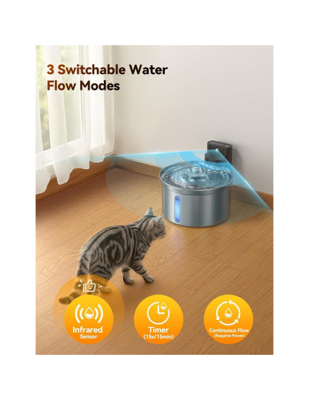Fuente de Agua Inalámbrica Acero Inoxidable 3.5L FEELNEEDY Fuente de Agua Inalámbrica Acero Inoxidable 3.5L FEELNEEDY