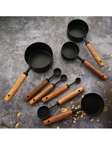 Juego de 8 Tazas y Cucharas Medidoras BRIIEC Acero Inoxidable