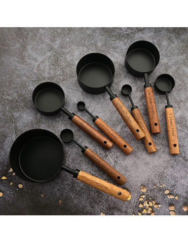 Juego de 8 Tazas y Cucharas Medidoras BRIIEC Acero Inoxidable