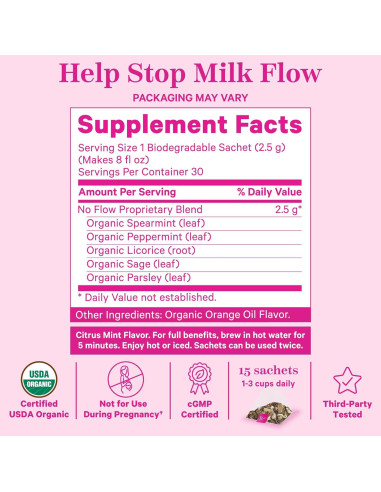 Té de Destete No Flow Pink Stork - Salvia, Perejil y Menta - 15 Bolsitas