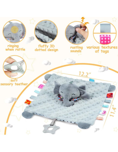 Manta de Seguridad para Bebés WOPUNOS Elefante Gris 30.5x27.9cm