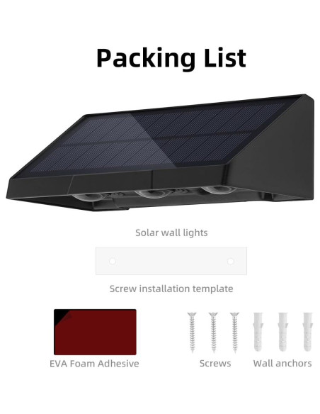 Luces de Pared Solares XmnSoly LED 3 Lentes Impermeables Luces de Pared Solares XmnSoly LED 3 Lentes Impermeables