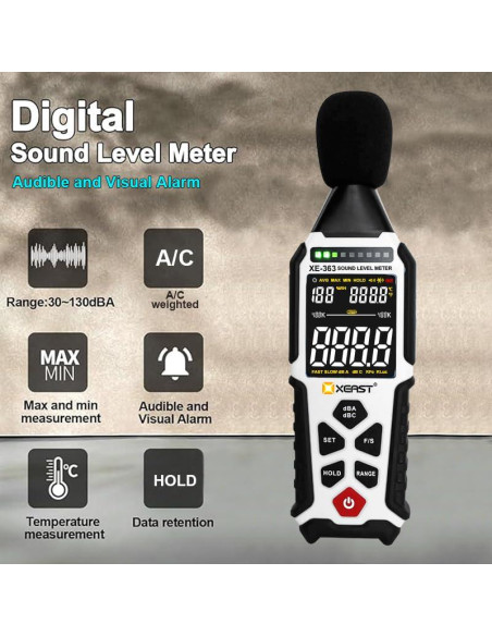 Medidor de Nivel de Sonido Digital Xeast XE-363 30-130dB Medidor de Nivel de Sonido Digital Xeast XE-363 30-130dB