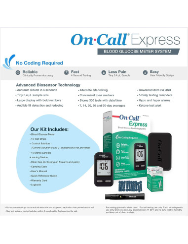 Kit de Pruebas de Diabetes On Call Express - Medidor de Glucosa