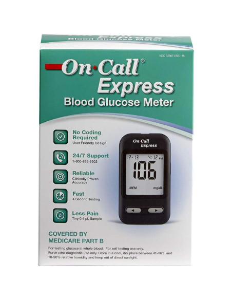 Kit de Pruebas de Diabetes On Call Express - Medidor de Glucosa Kit de Pruebas de Diabetes On Call Express - Medidor de Glucosa