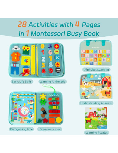 Tablero Ocupado Montessori Verde 28 Actividades para Niños
