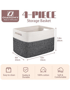 Cestas de Almacenamiento OIAHOMY 4 Piezas 33x23x20 cm Algodón 2