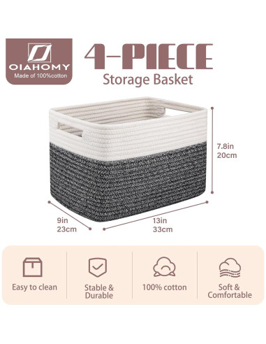 Cestas de Almacenamiento OIAHOMY 4 Piezas 33x23x20 cm Algodón