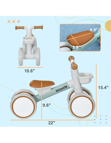 Bicicleta de Equilibrio Qaba Verde para Niños 1-3 Años