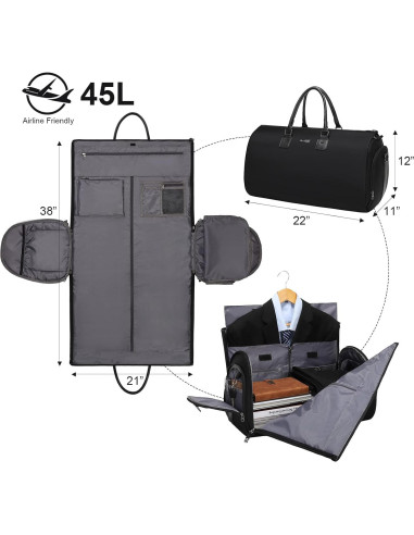 Bolsa de Ropa Duffle Modoker 45L - Aprobada por Aerolíneas, Negro