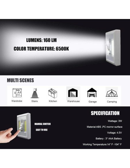 Luz Nocturna LED a Pilas CREVIV 4 Pack, Sin Cable, Multiusos Luz Nocturna LED a Pilas CREVIV 4 Pack, Sin Cable, Multiusos