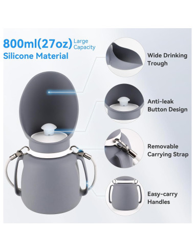 Botella de Agua para Perros NAMSAN 800ML Silicona Gris