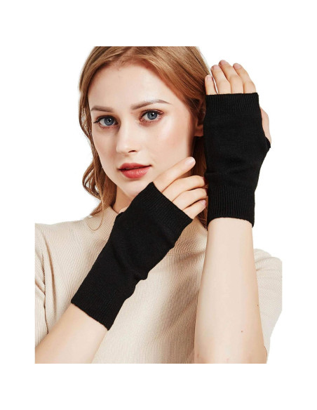 Guantes sin Dedos Novawo para Mujeres - Calentadores de Brazos Negros Guantes sin Dedos Novawo para Mujeres - Calentadores de Brazos Negros