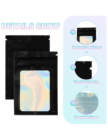 Bolsas de Empaque Holográficas PATIKIL 7x10 cm 50 Pcs