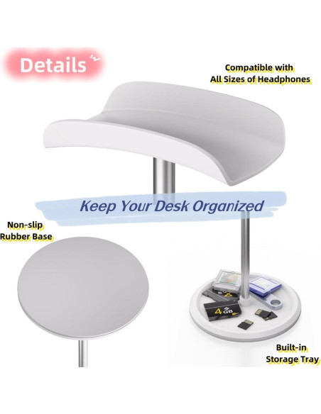 Soporte para Auriculares NQQNQQ YO-2 Blanco con Almacenamiento Soporte para Auriculares NQQNQQ YO-2 Blanco con Almacenamiento