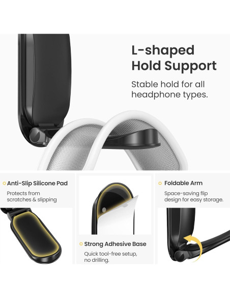 Soporte para Auriculares Itramax Plegable Adhesivo Negro Soporte para Auriculares Itramax Plegable Adhesivo Negro