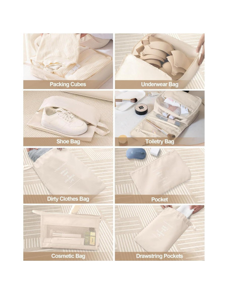 Set de 10 Cubos de Empaque TRMFUSA Beige - Organizadores de Viaje Set de 10 Cubos de Empaque TRMFUSA Beige - Organizadores de Viaje