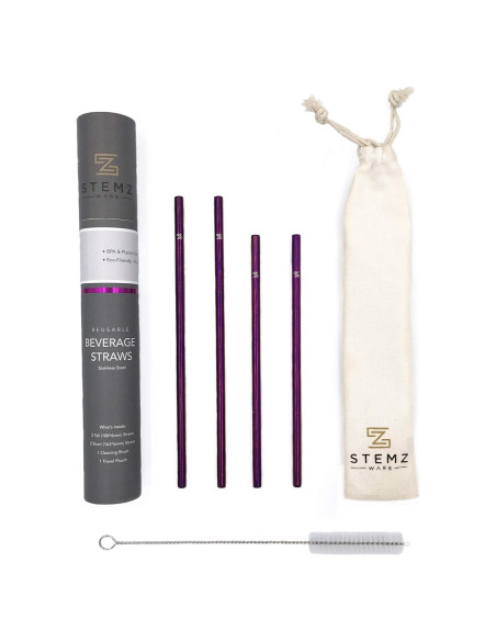 Juego de Popotes Reutilizables Stemz Ware Acero Inoxidable 4 Pzas