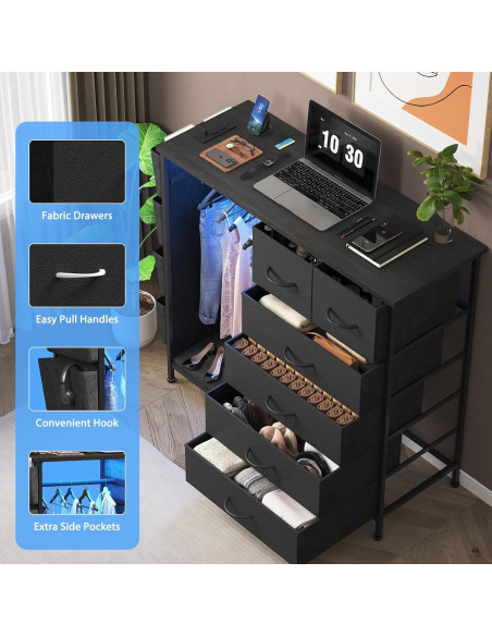 Cómoda WODRAWER de 6 Cajones con Estación de Carga y LED Cómoda WODRAWER de 6 Cajones con Estación de Carga y LED