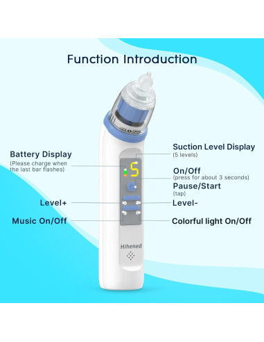Aspirador Nasal Eléctrico Hihened para Bebés Azul, 5 Niveles