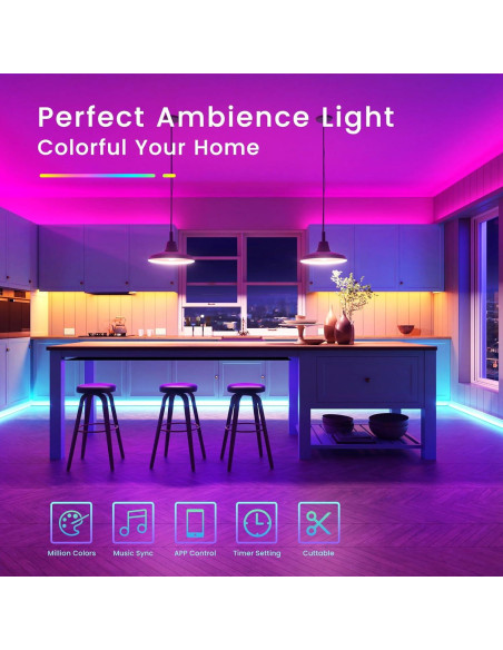 Tira LED Bluetooth TJOY 18.3m RGB con Control Remoto y APP Tira LED Bluetooth TJOY 18.3m RGB con Control Remoto y APP