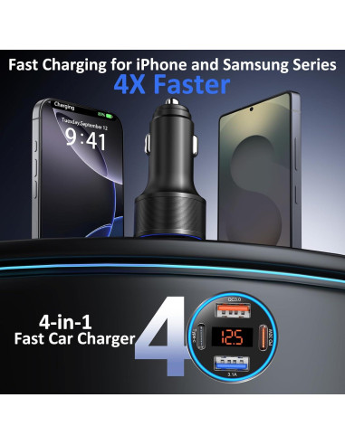 Cargador de Coche USB-C 65W Bangfun con Pantalla de Voltaje