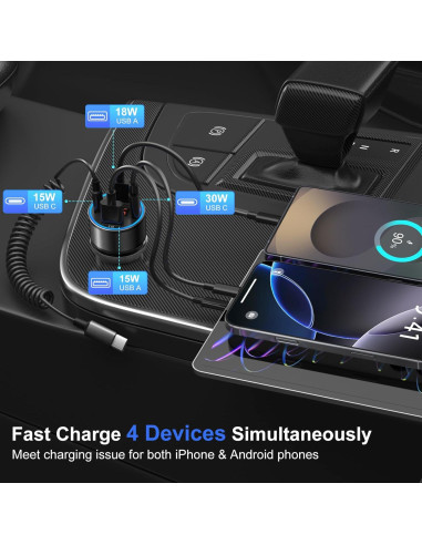 Cargador de Coche USB-C 65W Bangfun con Pantalla de Voltaje