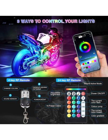 Kits de luces LED RGB 8 piezas LD DARKEAGLE para motocicleta Kits de luces LED RGB 8 piezas LD DARKEAGLE para motocicleta