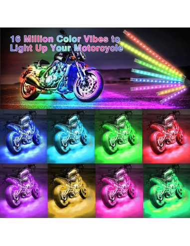 Kits de luces LED RGB 8 piezas LD DARKEAGLE para motocicleta