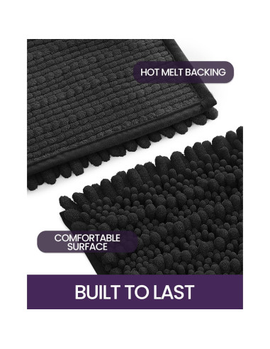 Alfombra de Baño DEXI 40x60 cm Chenilla Antideslizante Negra