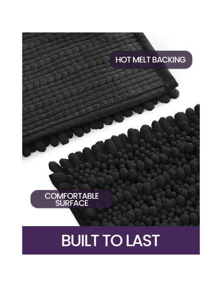 Alfombra de Baño DEXI 40x60 cm Chenilla Antideslizante Negra Alfombra de Baño DEXI 40x60 cm Chenilla Antideslizante Negra
