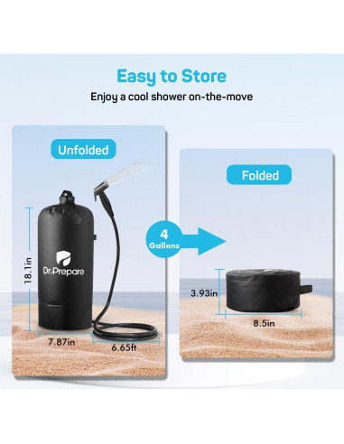 Ducha Portátil DR.PREPARE 15L con Bomba Recargable